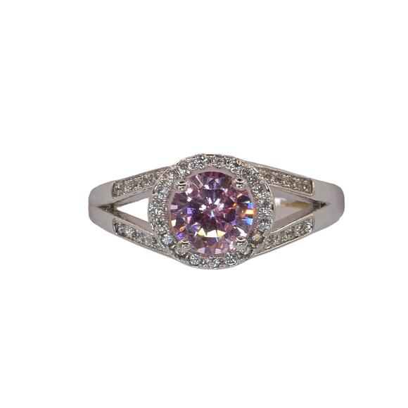 NWOT Fragrant Jewels Pink Round Cut Halo Ring Size 8 US - Picture 1 of 5